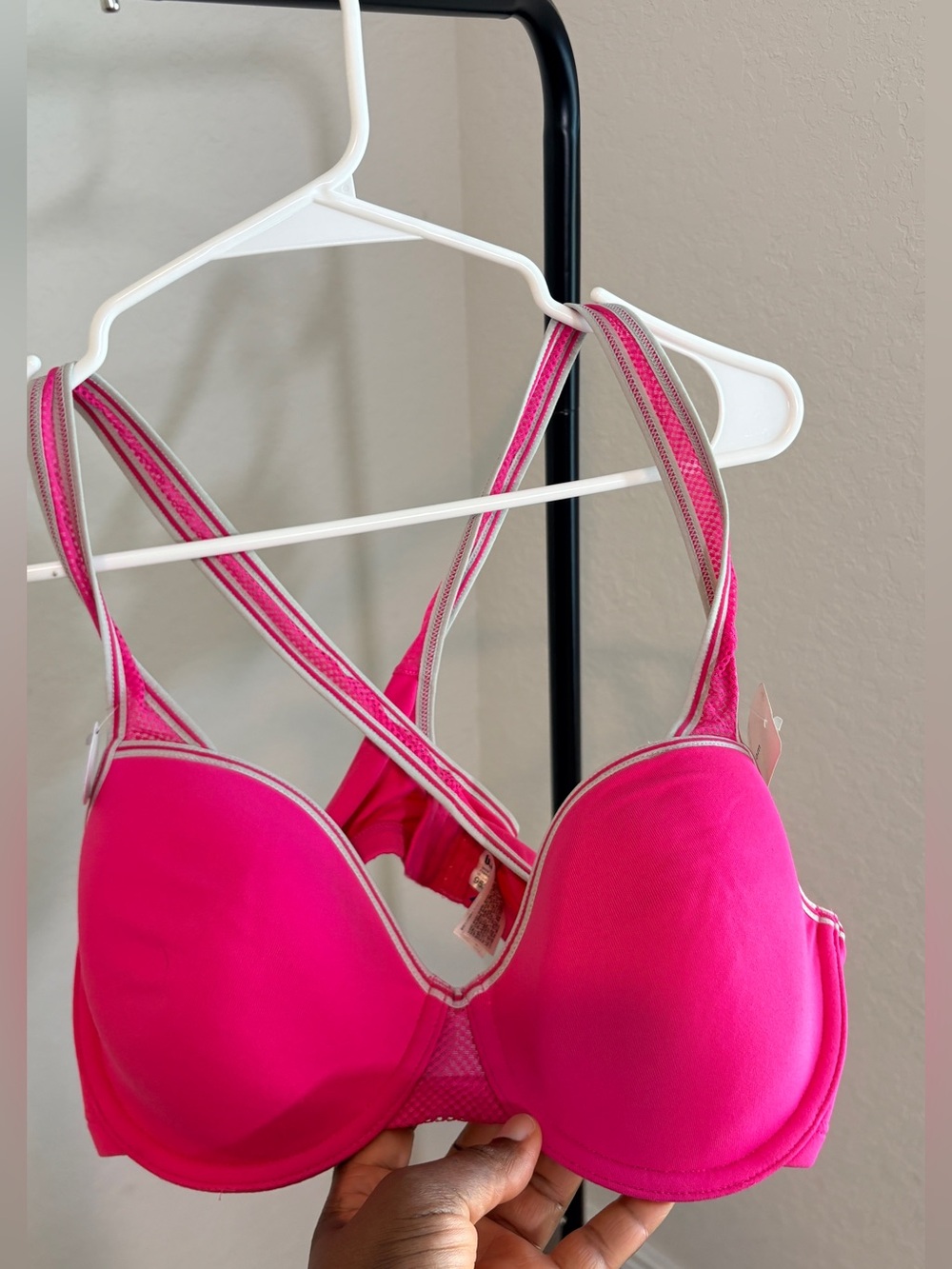 Be tempted by Wacoal Hot Pink Padded Sports Bra with Crisscross Straps